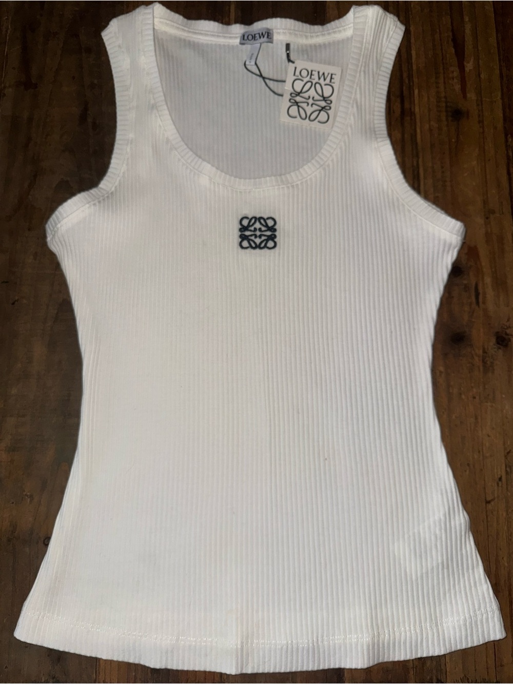 Loewe White Ribbed Tank with Black Anagram Patch - Picture 4 of 7
